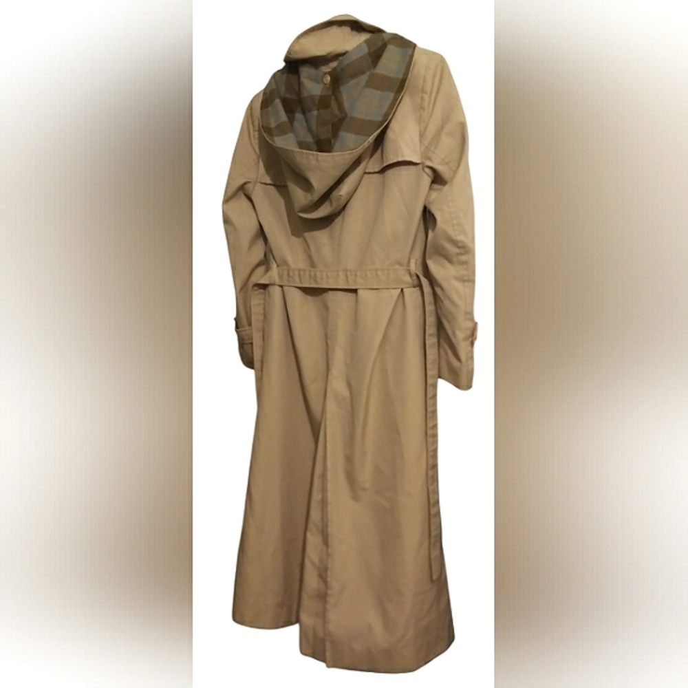 Vintage Style Beige Hooded Trench Coat Size 7/8 - Picture 9 of 10